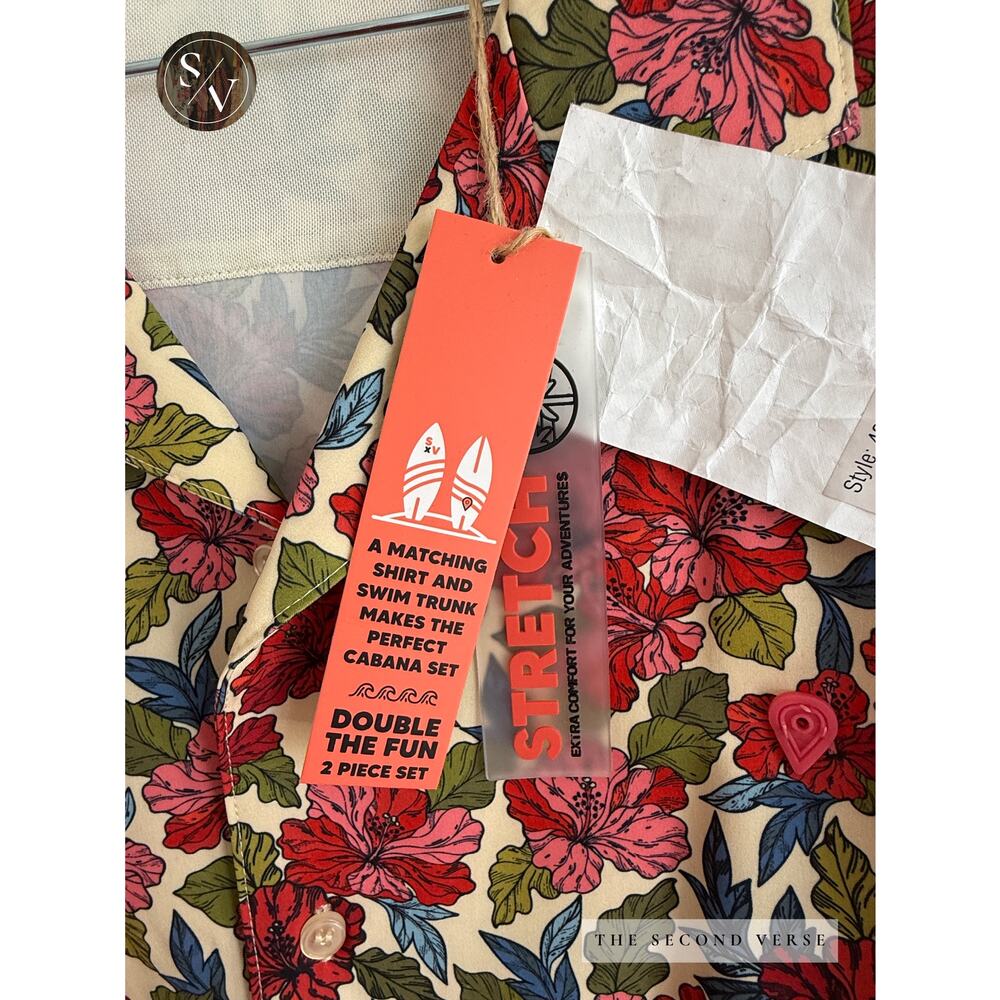 Sunset X Vine Mens Board Short Sleeve Buttondown & Shorts Set Floral Swim Beach - Picture 15 of 15